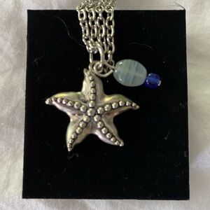 Necklace Costume Jewelry Starfish Buoy Silver Color Green Stone Nautical Ocean